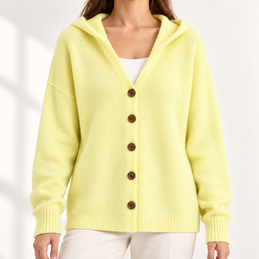 Nylah Comfortable Knit Cardigan in Yellow – studio product photograph