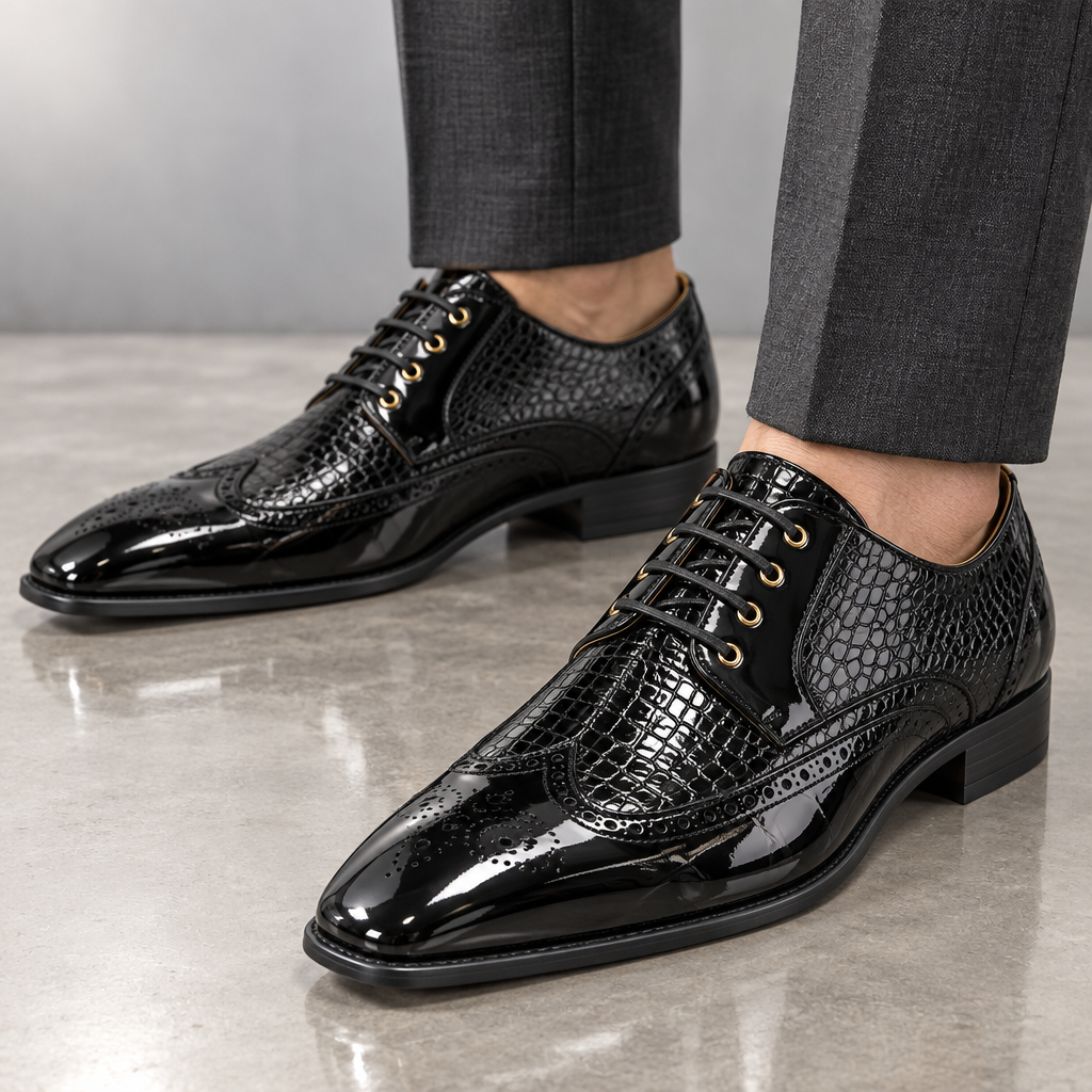 Darnello Croc-Embossed Leather Oxfords