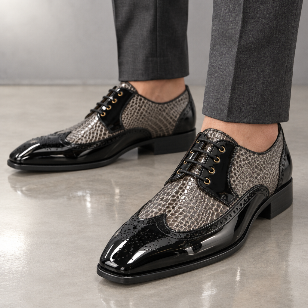 Darnello Croc-Embossed Leather Oxfords