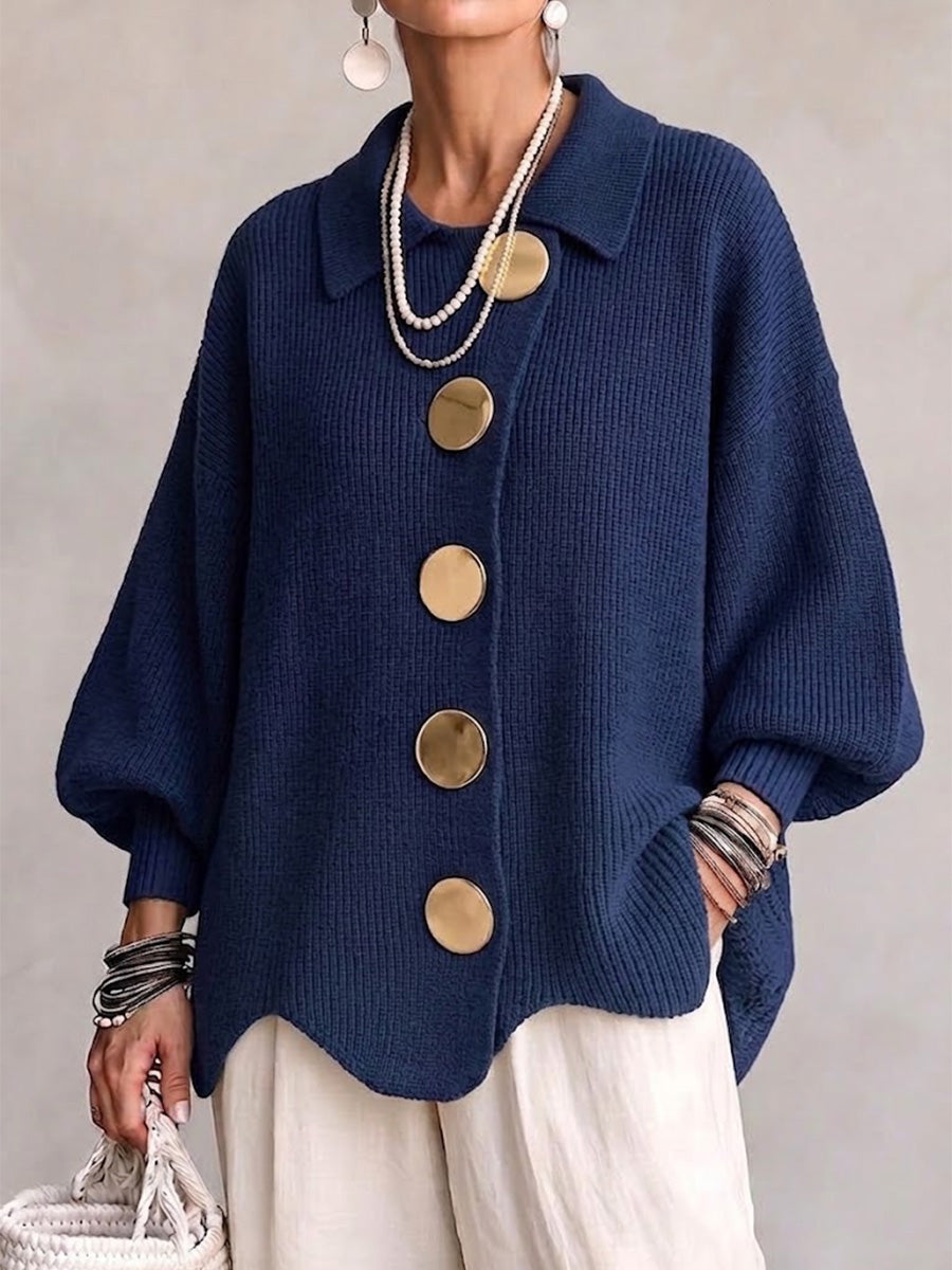 Celeste Elegant Oversized Gold-Button Cardigan