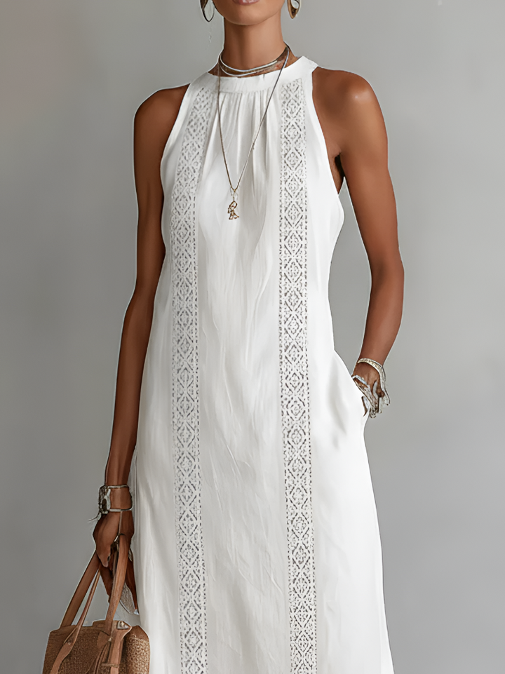 Tatiana | Linen Midi Dress with Mandarin Collar