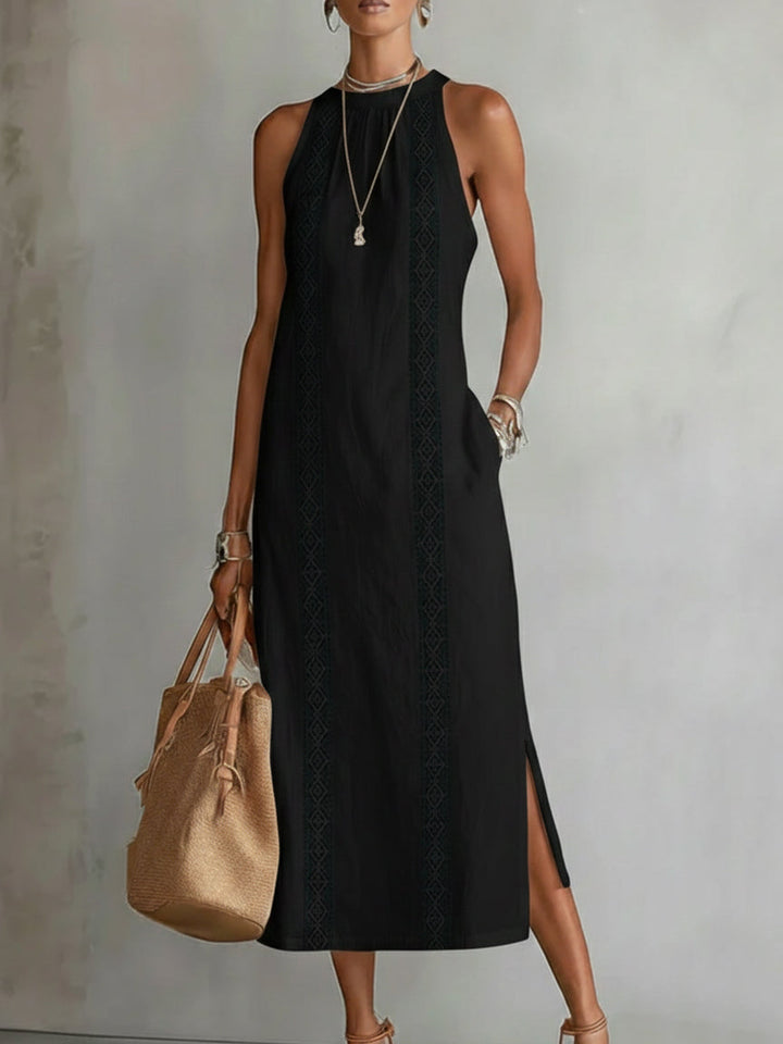 Tatiana | Linen Midi Dress with Mandarin Collar