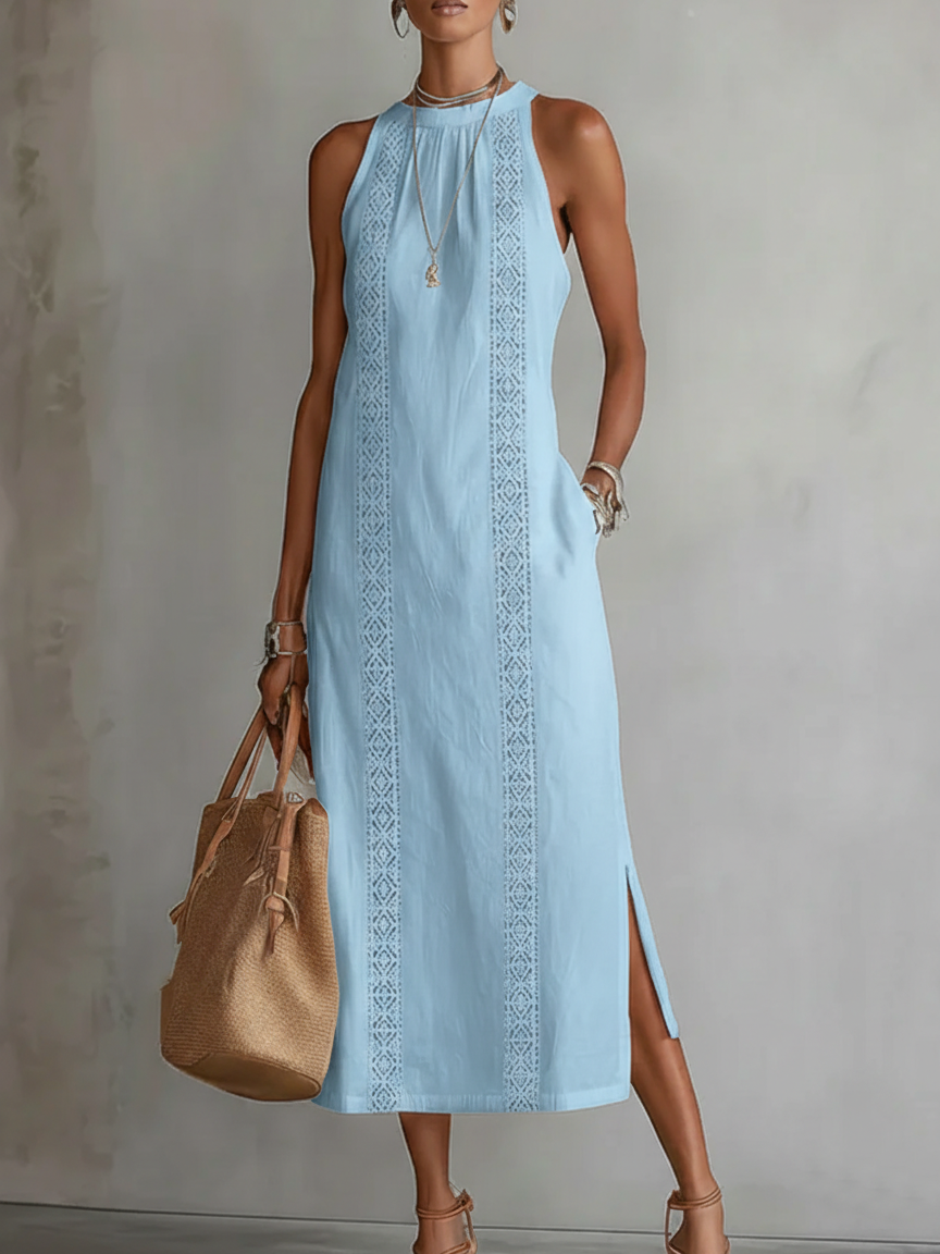 Tatiana | Linen Midi Dress with Mandarin Collar