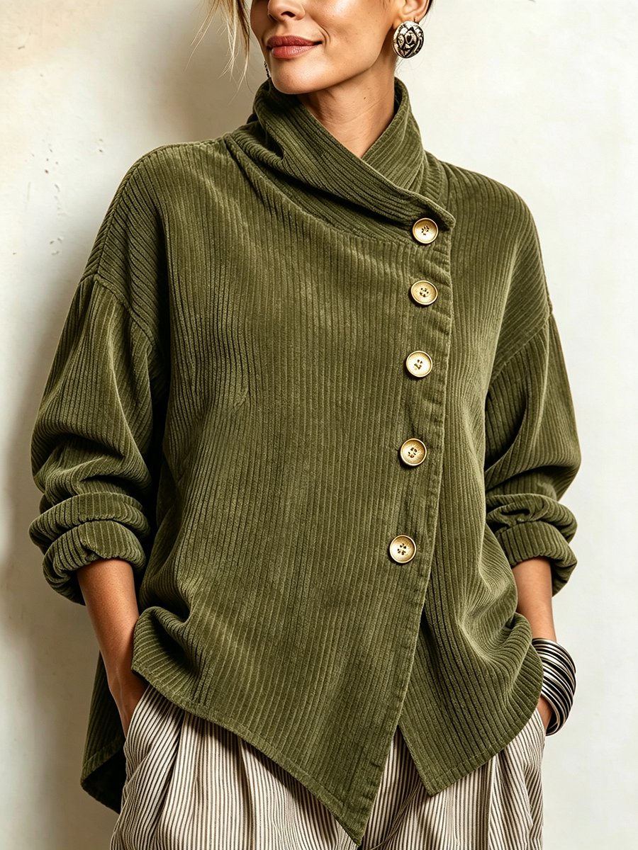 Camille Asymmetric High-Neck Corduroy Jacket