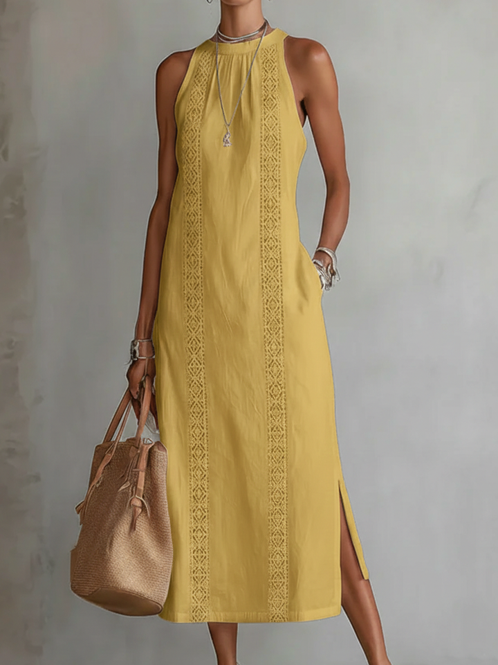 Tatiana | Linen Midi Dress with Mandarin Collar