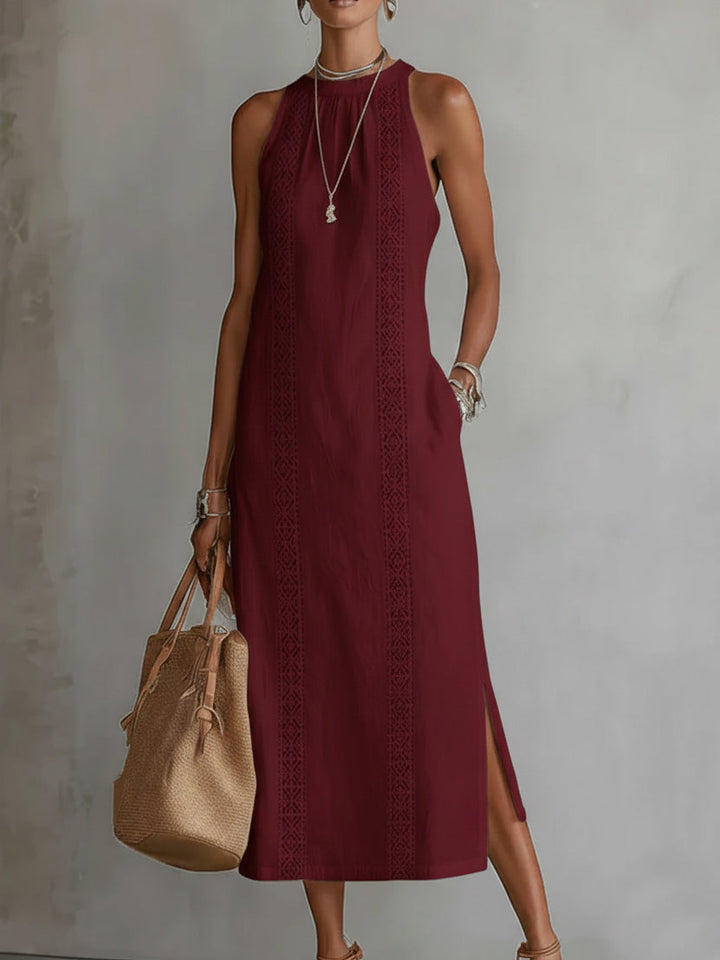 Tatiana | Linen Midi Dress with Mandarin Collar