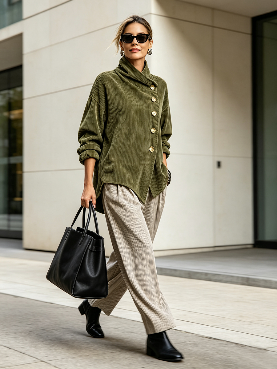 Camille Asymmetric High-Neck Corduroy Jacket