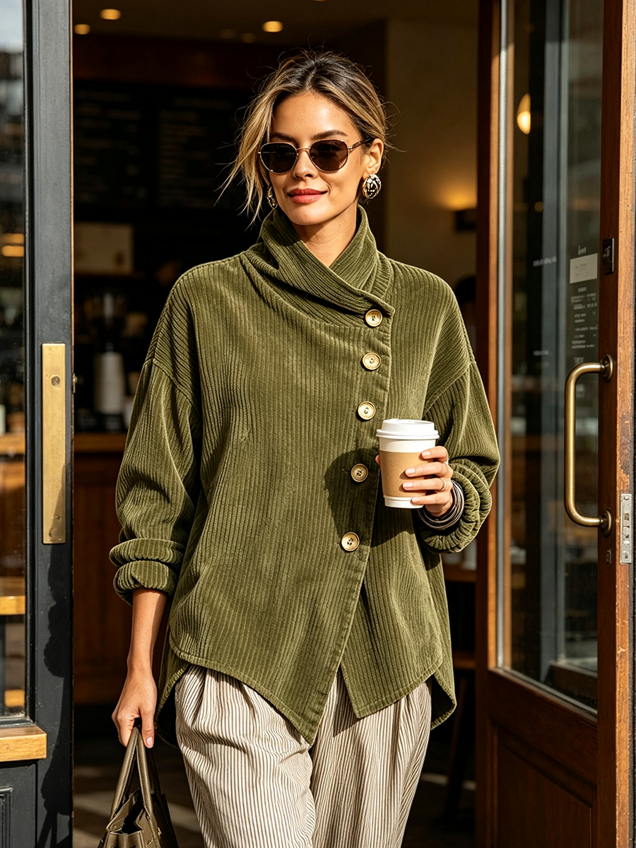Camille Asymmetric High-Neck Corduroy Jacket