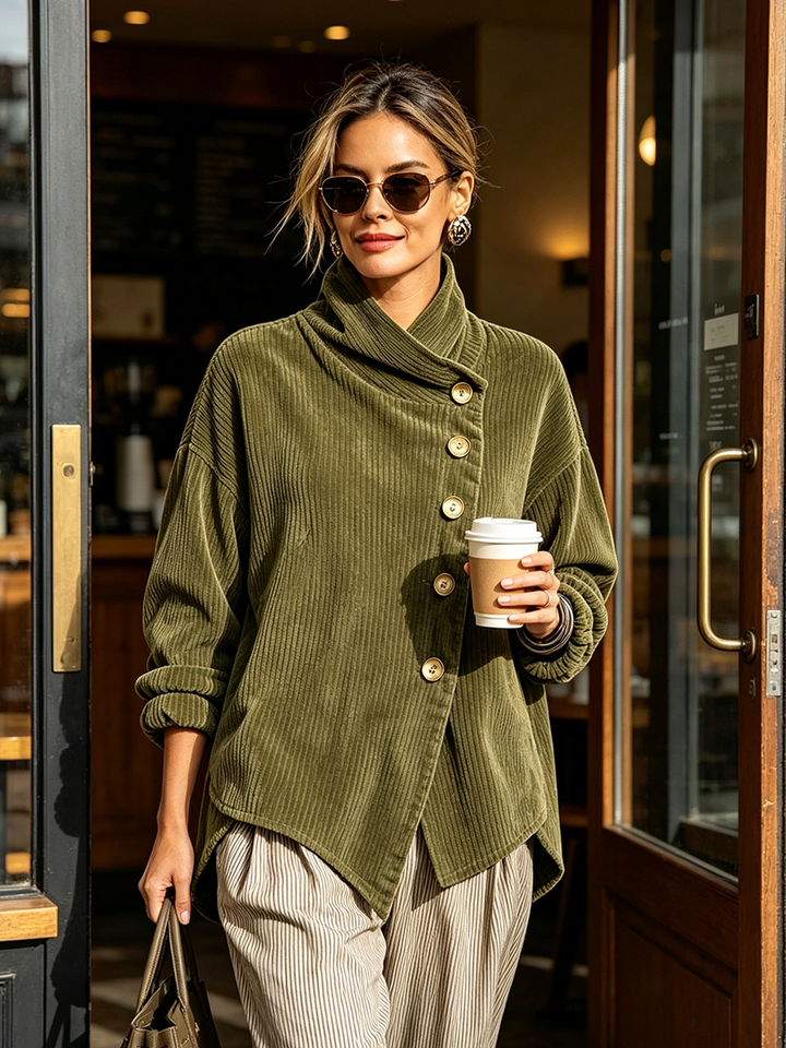 Camille Asymmetric High-Neck Corduroy Jacket