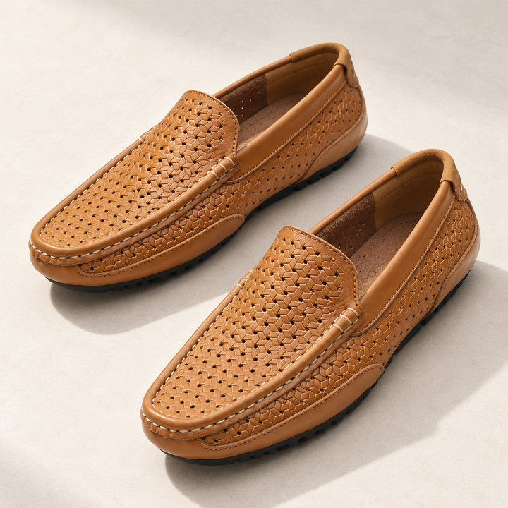 Ravello loafers in perforated tan, additional product angle.