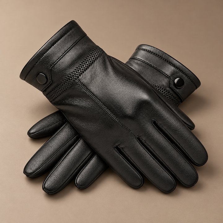 Max Genuine Leather Gloves in classic, photographed in a warm taupe studio
