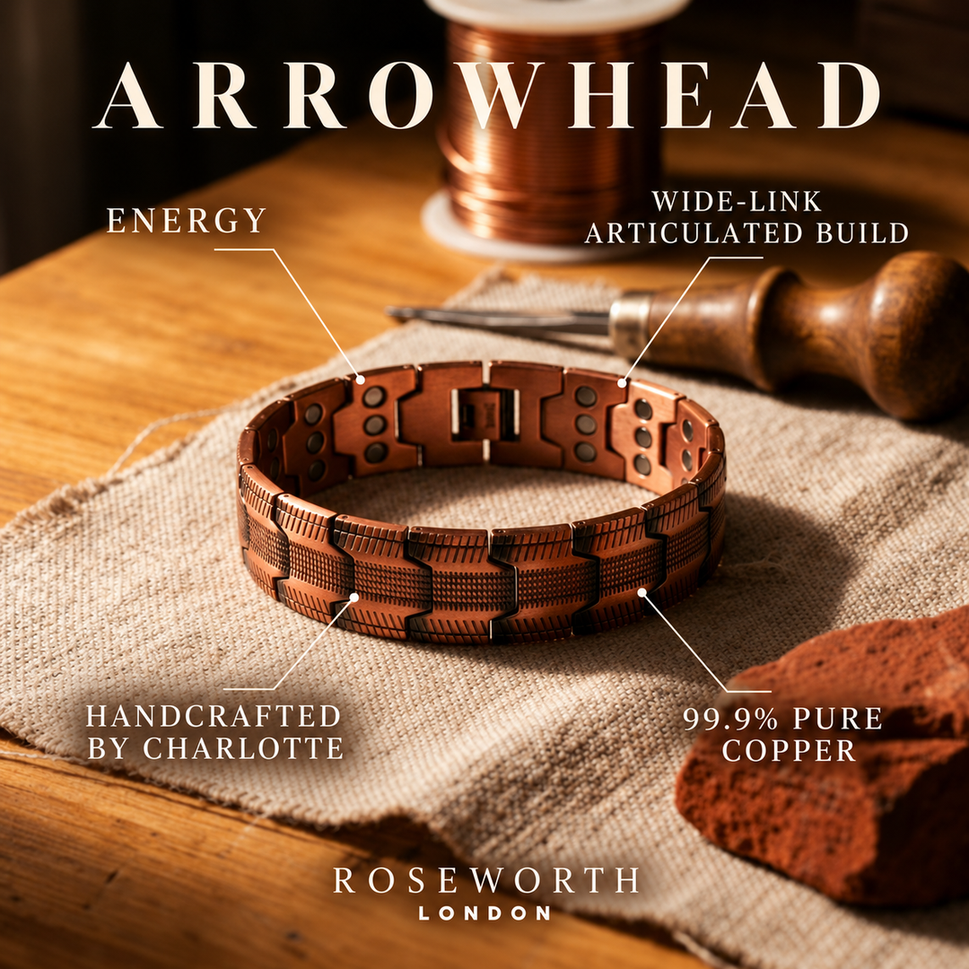 Arrowhead Copper Bracelet — WIDE-LINK ARTICULATED BUILD — Handcrafted by Charlotte