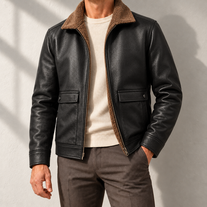 Hayes Sherpa-Lined Leather Jacket – studio photograph
