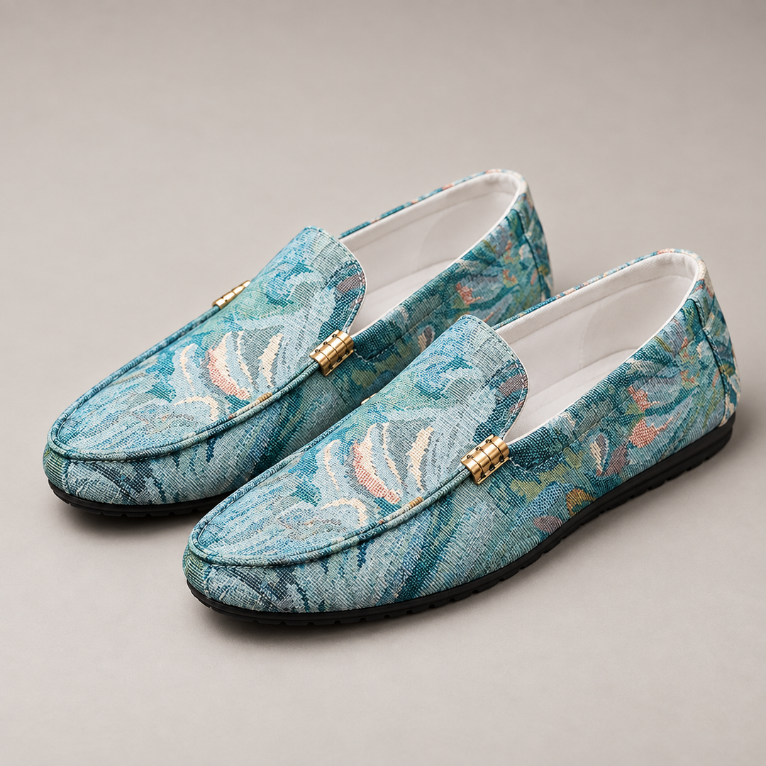 Capri loafers — Teal Floral Tapestry — studio