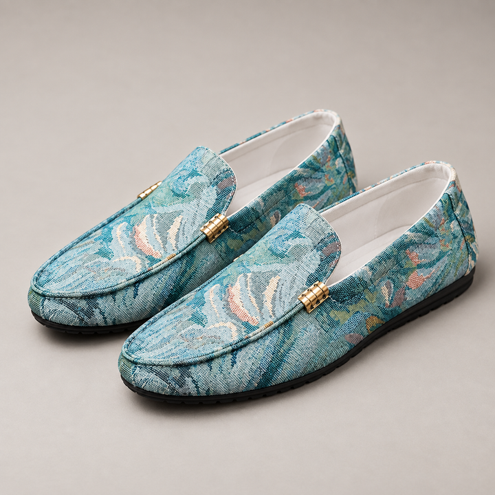 Capri loafers — Teal Floral Tapestry — studio