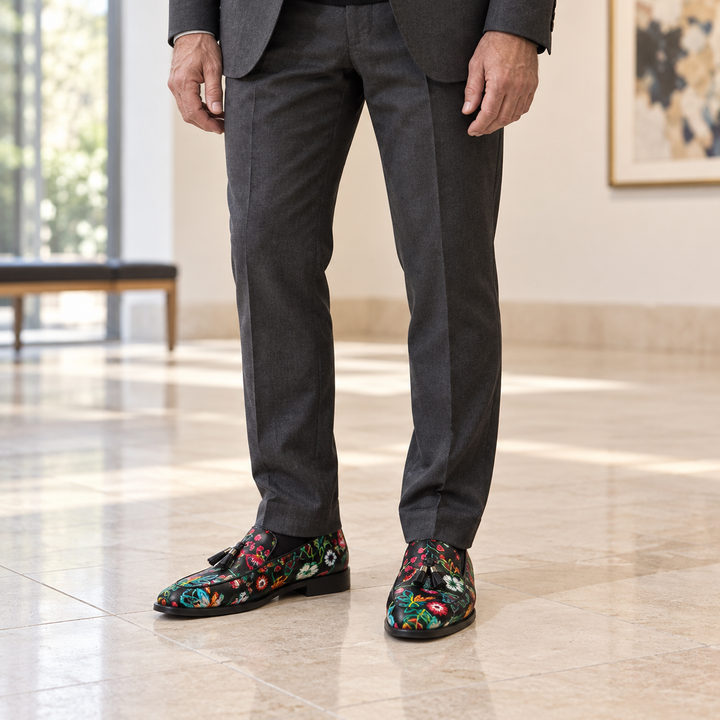 floral tassel loafers — Black — lifestyle