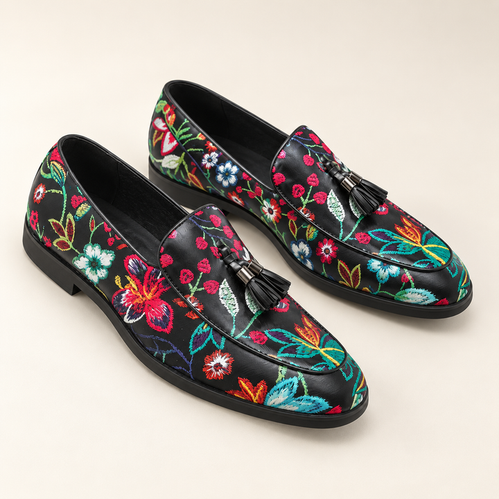 floral tassel loafers — Black — studio