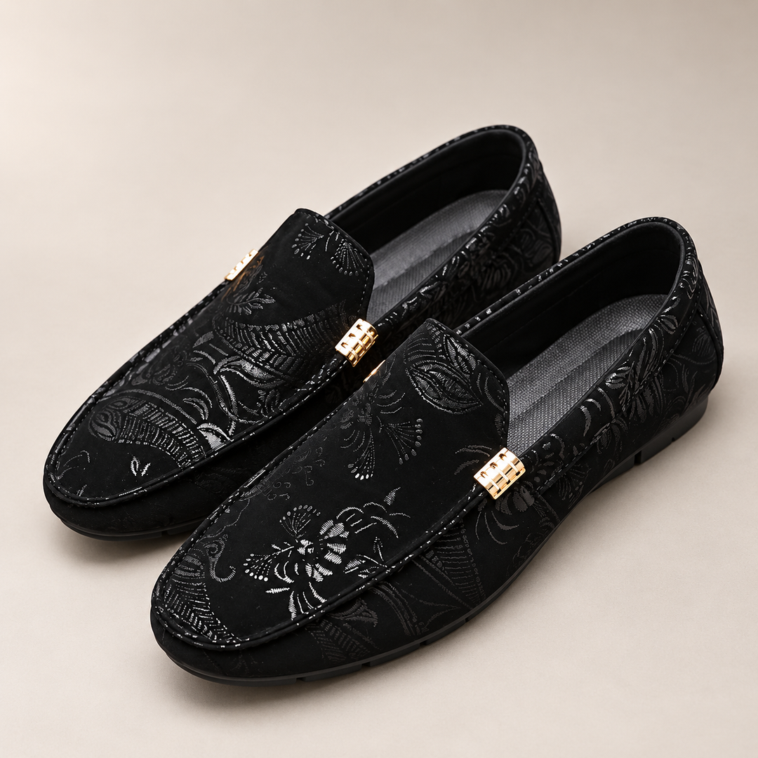 ornamental print loafers — Black — studio