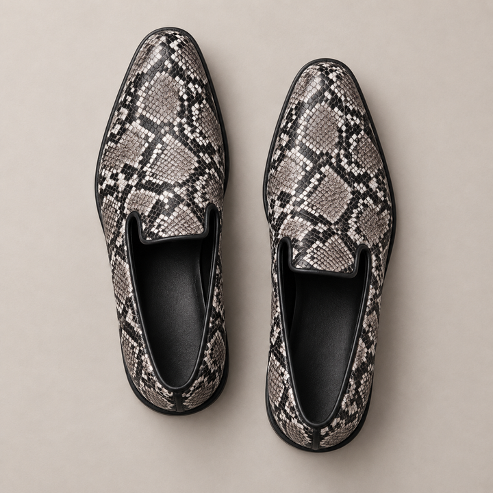 snake pattern loafers — Coffee — top