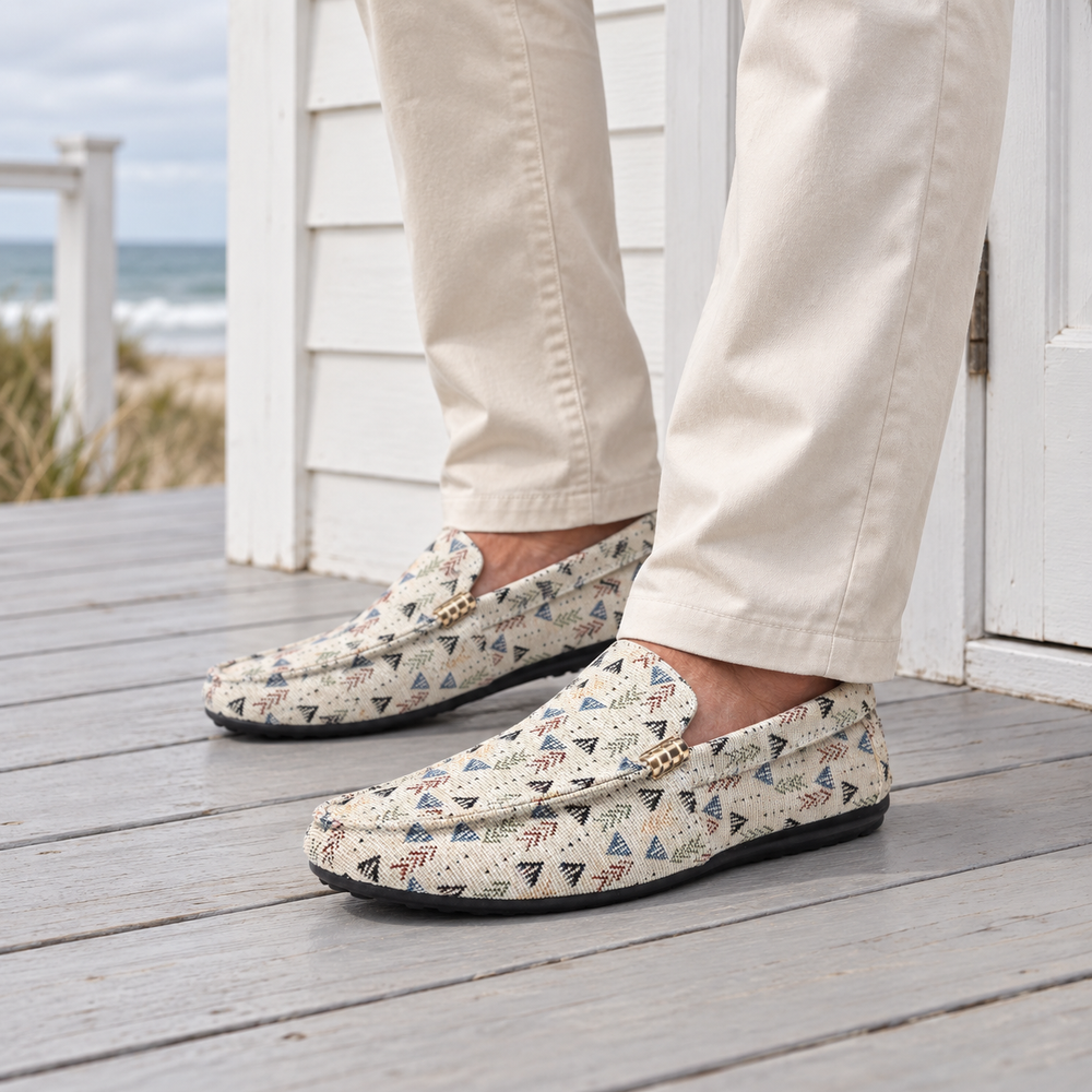 triangle print loafers — Beige — lifestyle