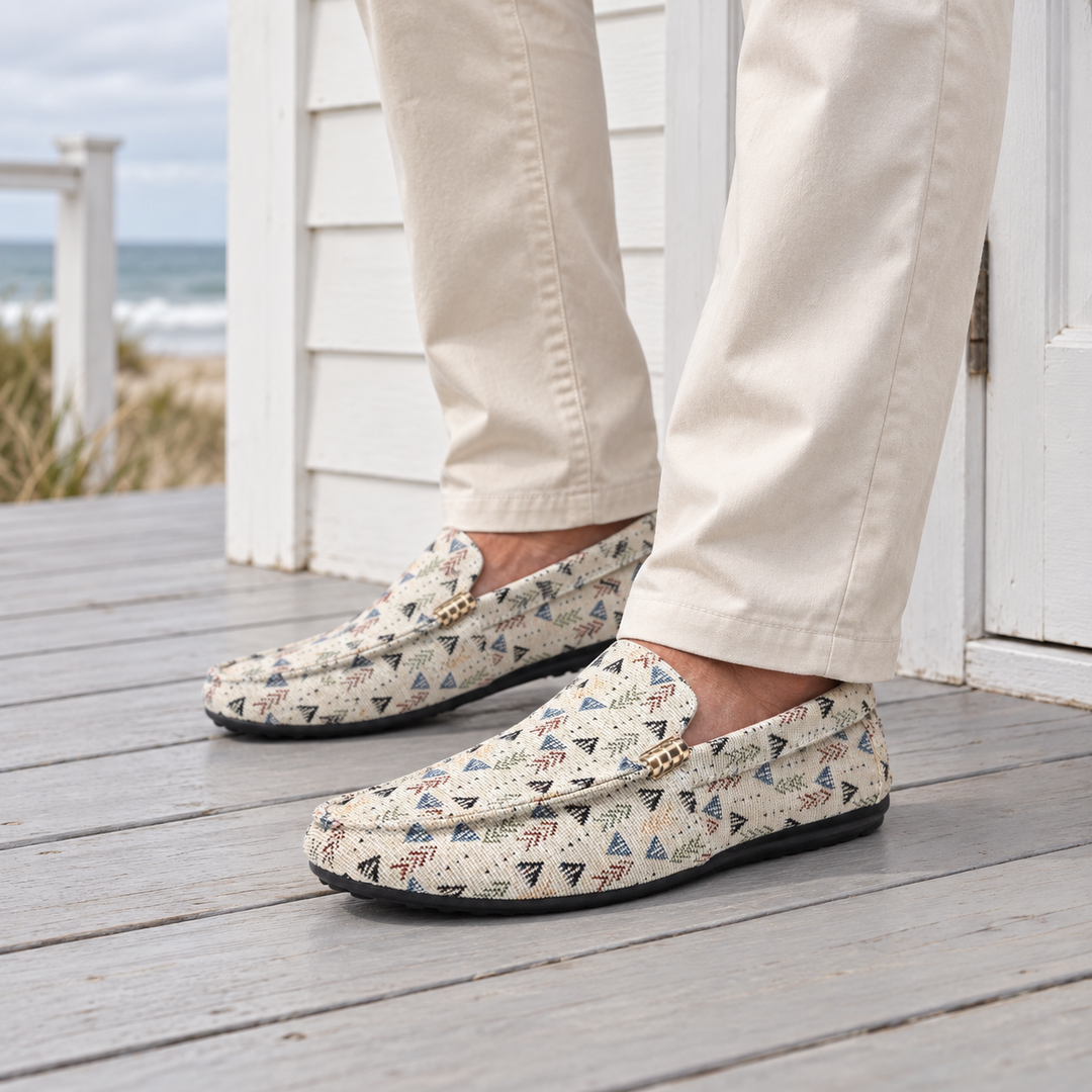 triangle print loafers — Beige — lifestyle