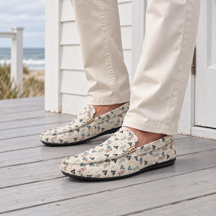 triangle print loafers — Beige — lifestyle