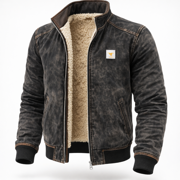 Noah Sherpa-Lined Leather-Look Bomber Jacket