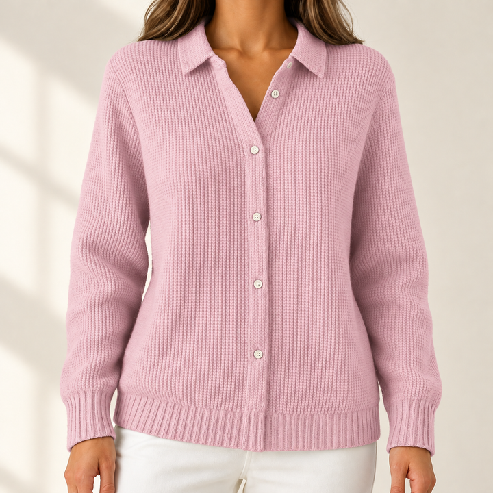 Susan Elegant Cosy Knit Cardigan in Pink – studio product photograph