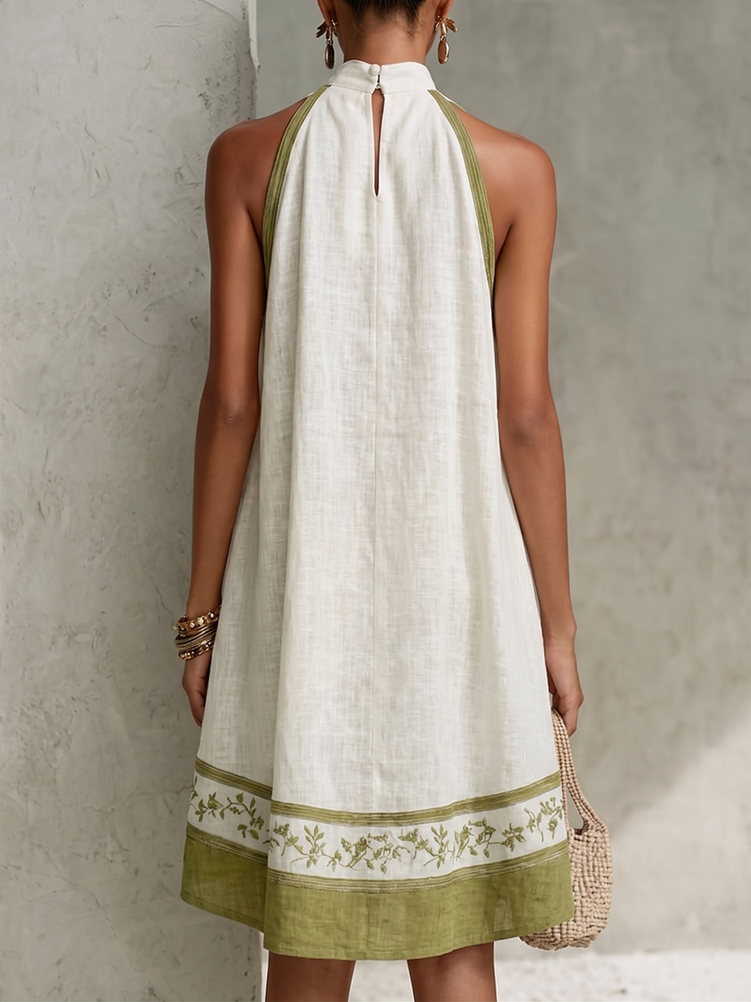White & Olive Botanical A-Line Mini Dress