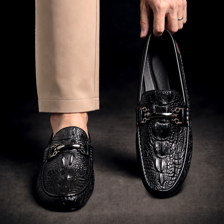 Vareno Croc-Embossed Leather Loafers