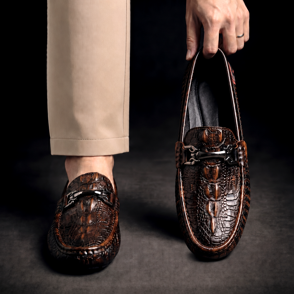 Vareno Croc-Embossed Leather Loafers
