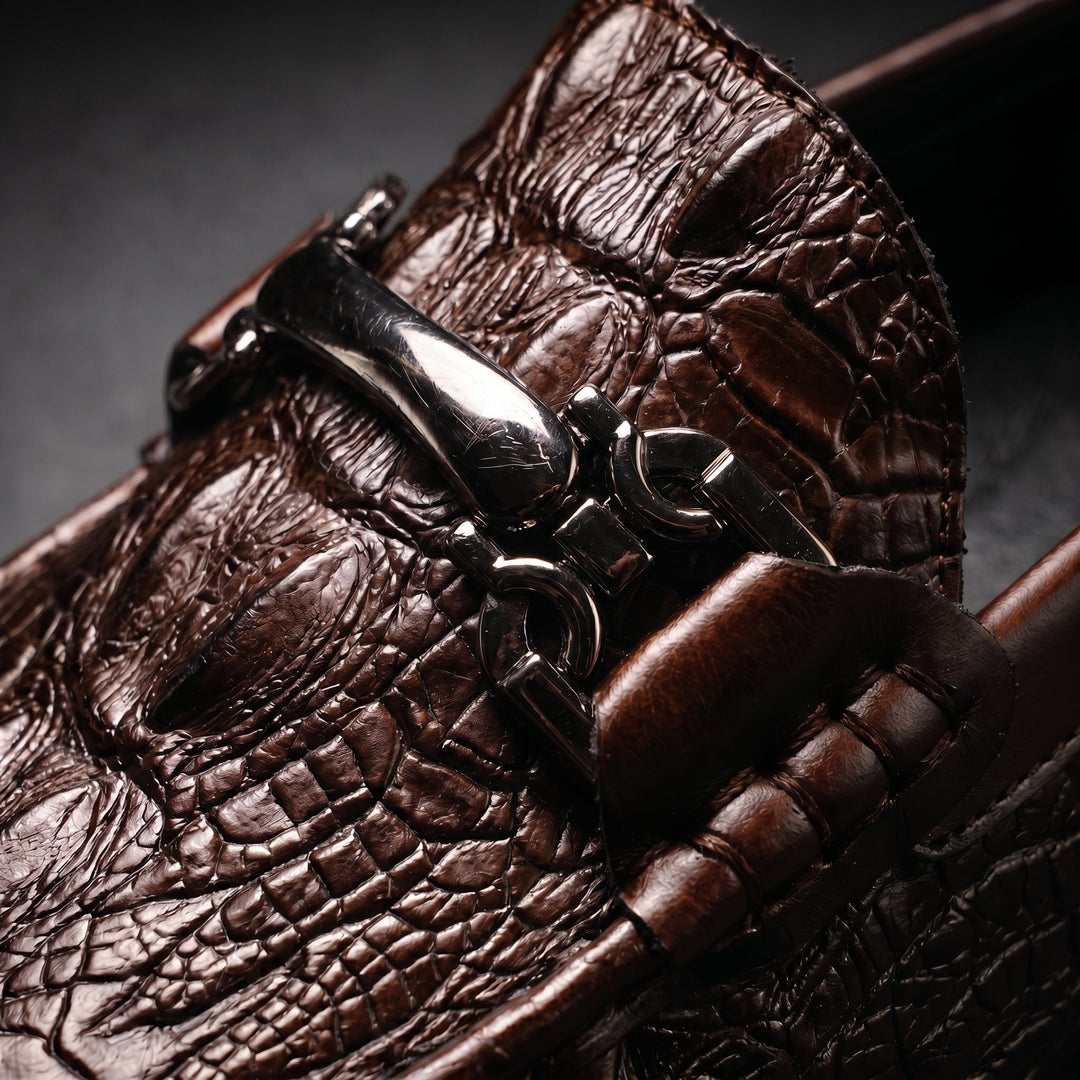 Vareno Croc-Embossed Leather Loafers